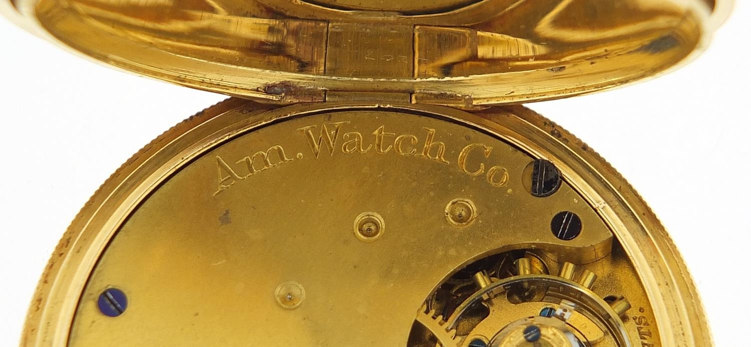 Waltham Mass, gentlemen's 18ct gold open face pocket watch with enamelled dial, the movement - Image 4 of 8