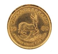 South African 1980 one tenth gold krugerrand - this lot is sold without buyer?s premium, the