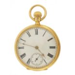 Waltham Mass, gentlemen's 18ct gold open face pocket watch with enamelled dial, the movement