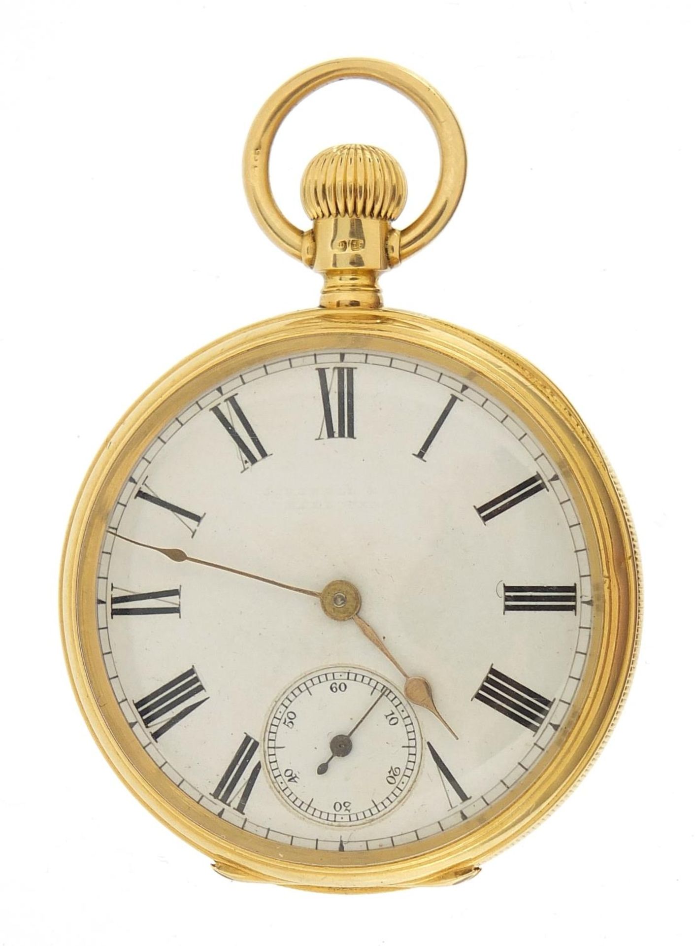 Waltham Mass, gentlemen's 18ct gold open face pocket watch with enamelled dial, the movement