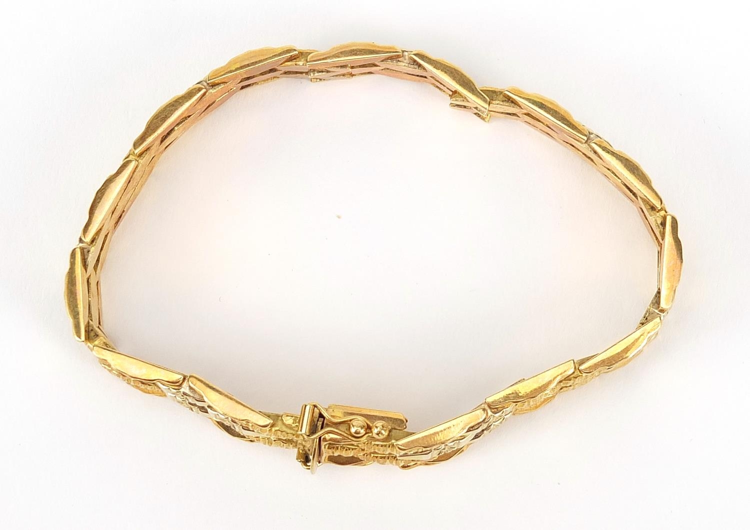 18ct three tone gold bracelet, 20cm in length, 31.4g - this lot is sold without buyer?s premium, the - Image 4 of 4