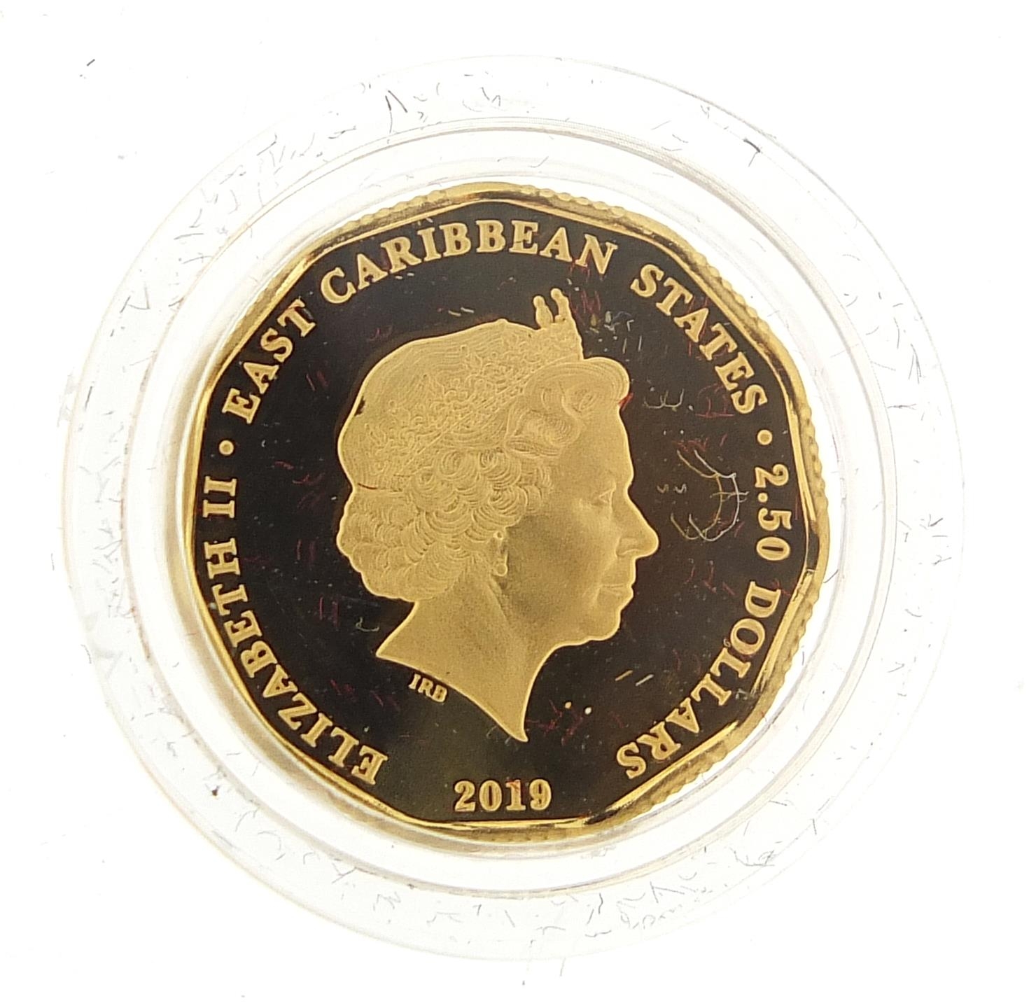 Elizabeth II 2019 Fiftieth Anniversary of the Moon Landing gold quarter sovereign housed in a