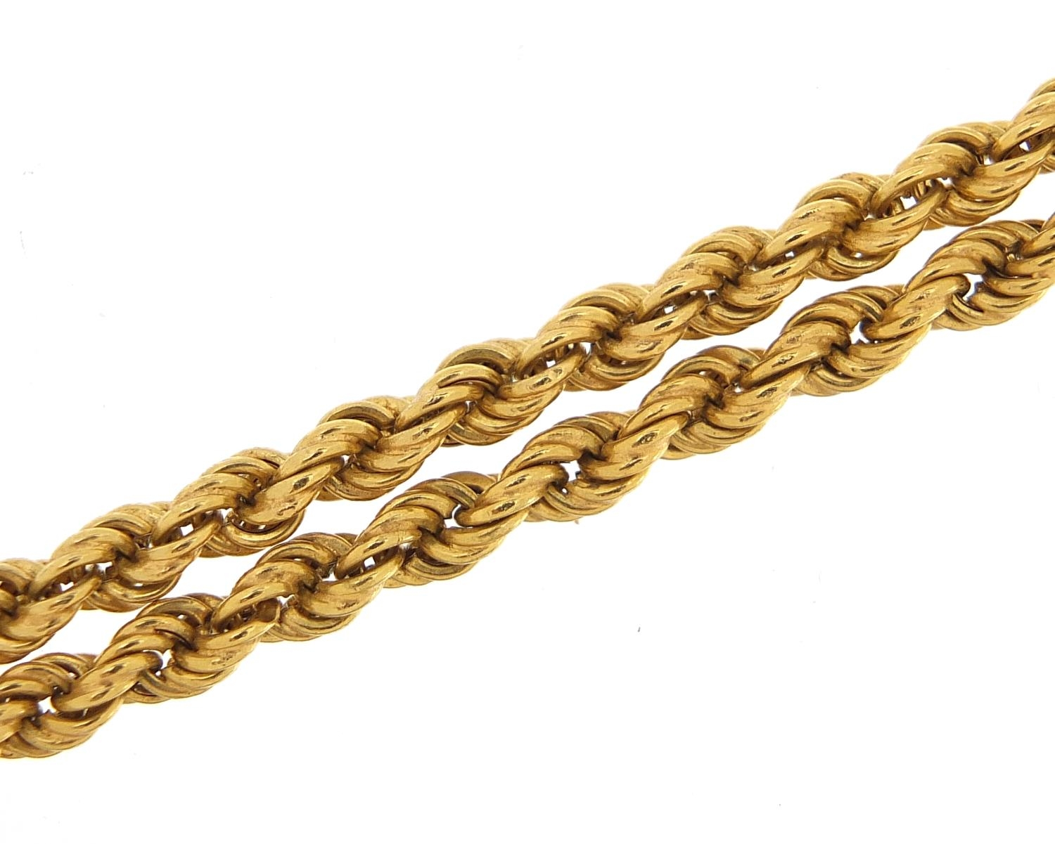 18ct gold rope twist necklace, 76cm in length, 14.4g - this lot is sold without buyer?s premium, the