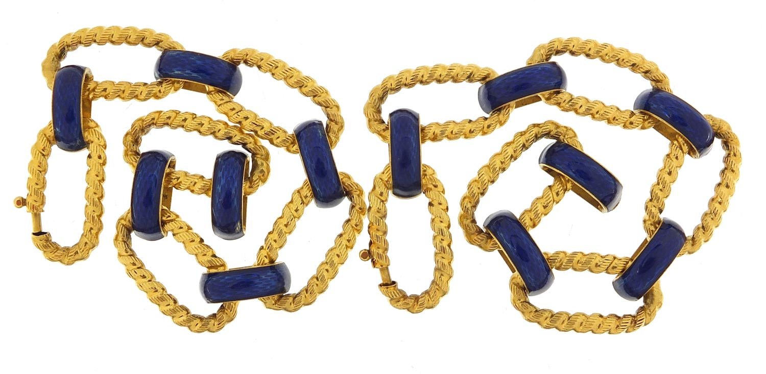 Uno-A-Erre, two Italian 18ct gold and blue enamel bracelets, 20cm in length, 76.4g - this lot is - Image 2 of 3