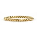 9ct gold rope twist hinged bangle, 7cm wide, 21.6g - this lot is sold without buyer?s premium, the