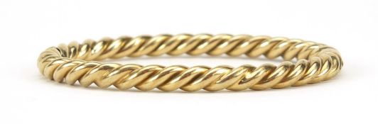 9ct gold rope twist hinged bangle, 7cm wide, 21.6g - this lot is sold without buyer?s premium, the