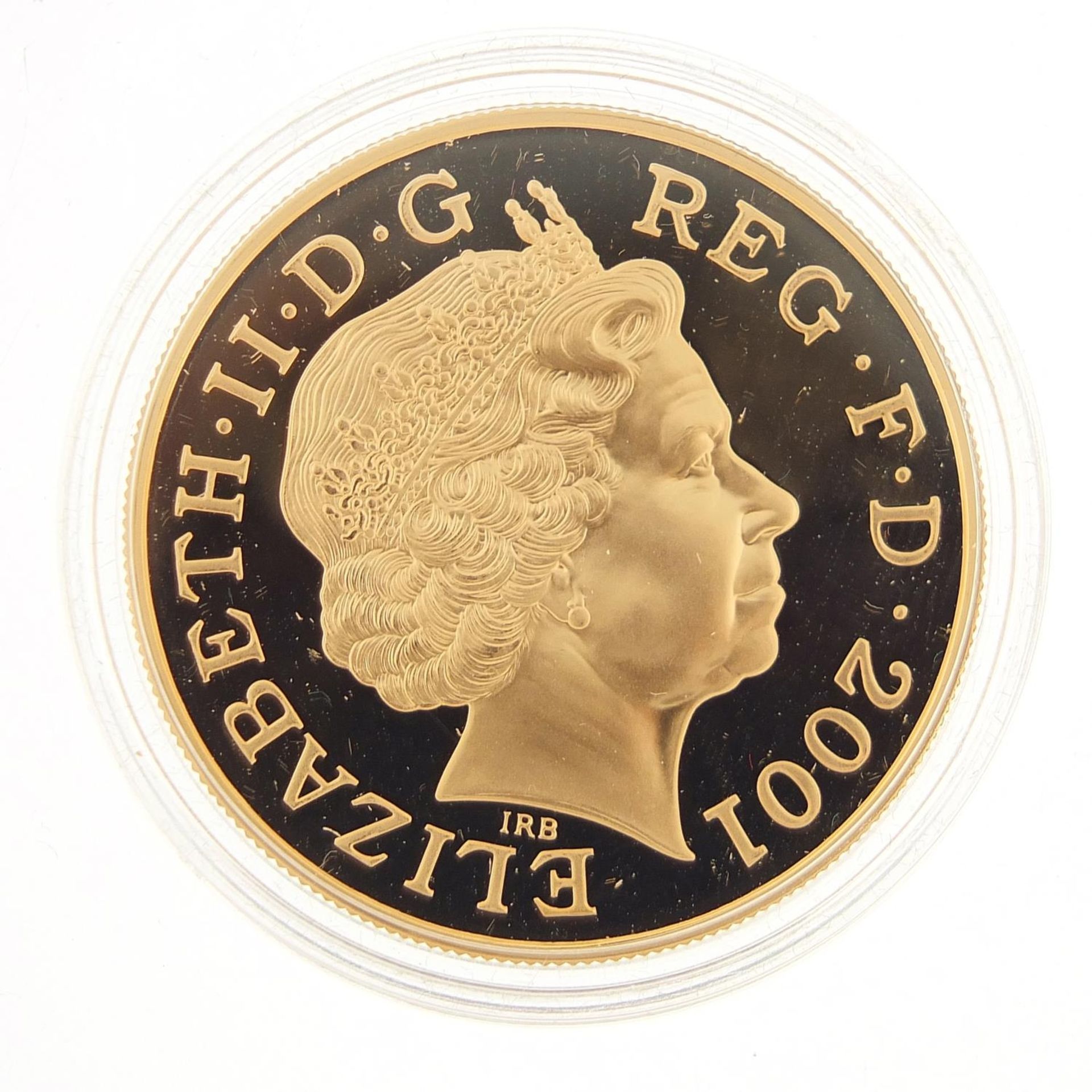 Elizabeth II 2001 uncirculated gold five pound coin with box and certificate numbered 1440 - this - Image 2 of 4