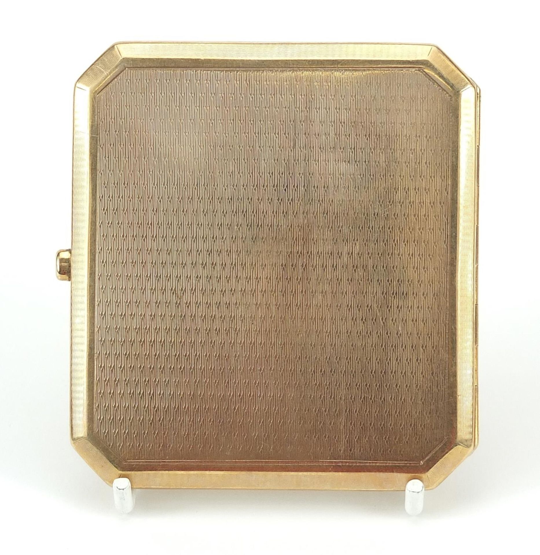 George V 9ct gold engine turned cigarette case, Birmingham 1919, 8.6cm wide, 105.5g - this lot is - Image 4 of 4