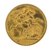 George V 1912 gold sovereign - this lot is sold without buyer?s premium, the hammer price is the