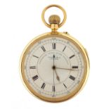 Newsome & Co Coventry, gentlemen's 18ct gold open face chronograph pocket watch with enamelled dial,