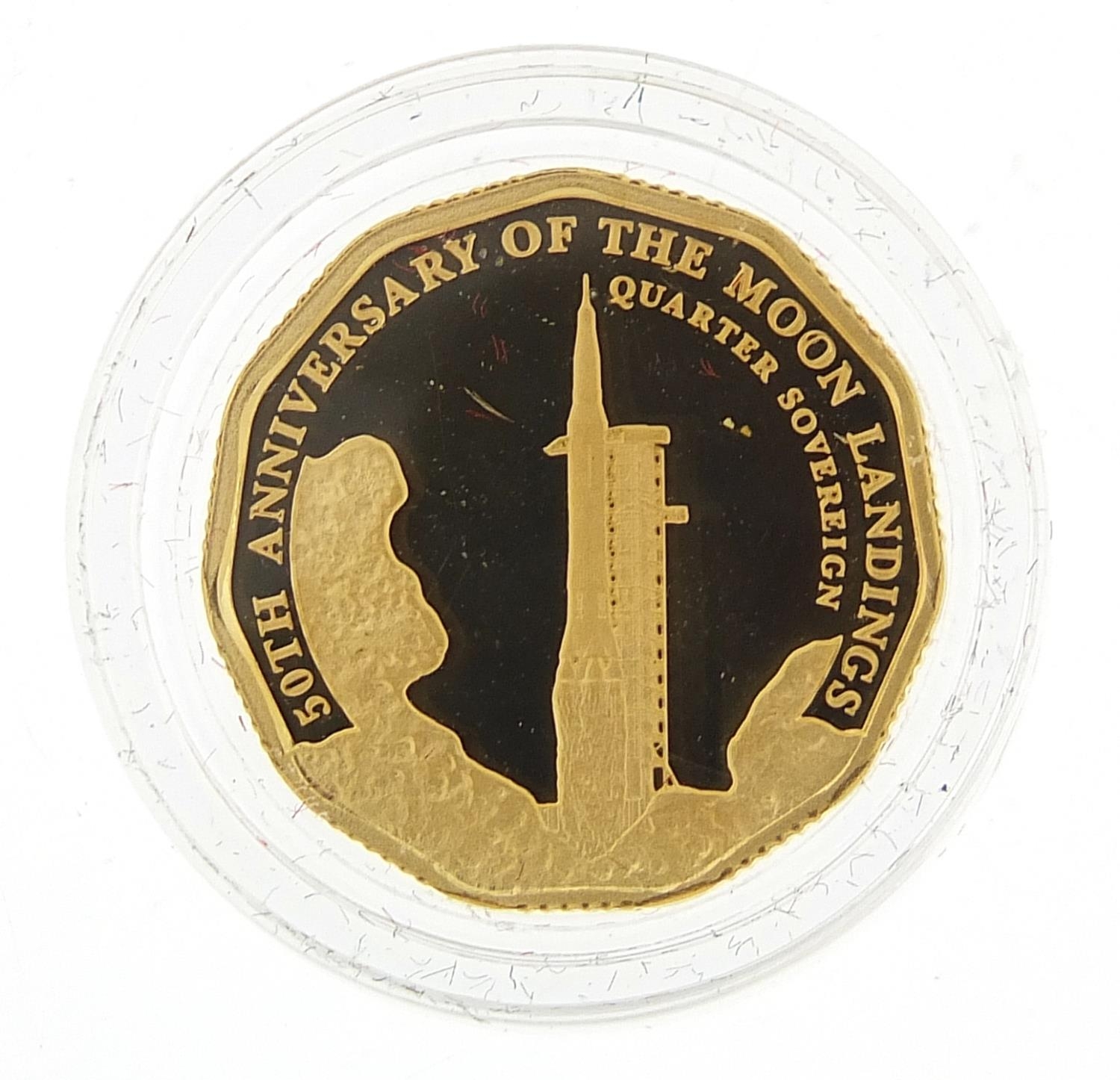 Elizabeth II 2019 Fiftieth Anniversary of the Moon Landing gold quarter sovereign housed in a - Image 2 of 3