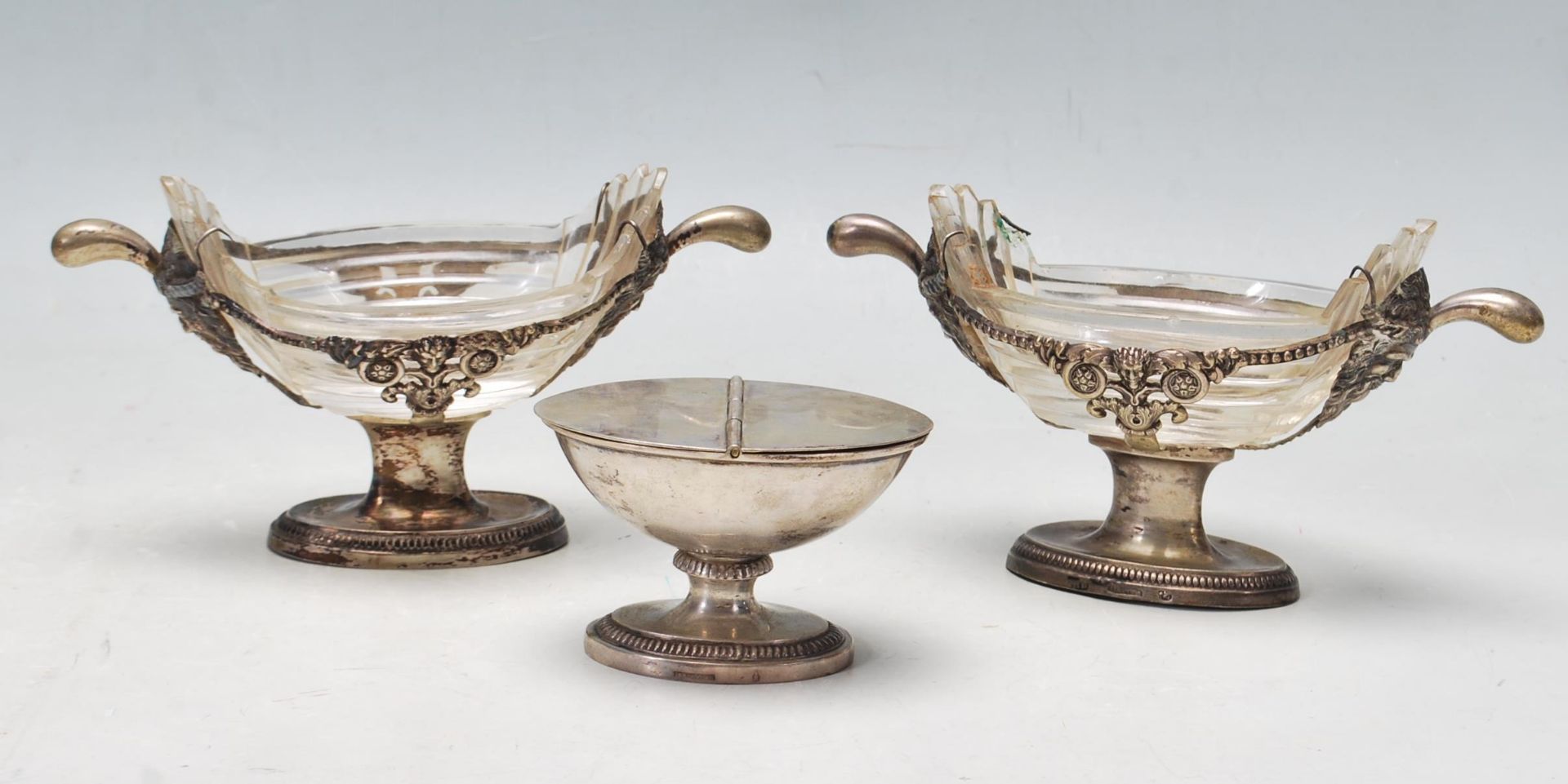 PAIR OF 18TH CENTURY SEETHALER GERMAN SILVER TAZZA DISHES AND CRUET