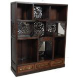 20TH CENTURY ANTIQUE CHINESE ORIENTALMARRIAGE BOOKCASE CABINET WITH PIERCED DECORATION