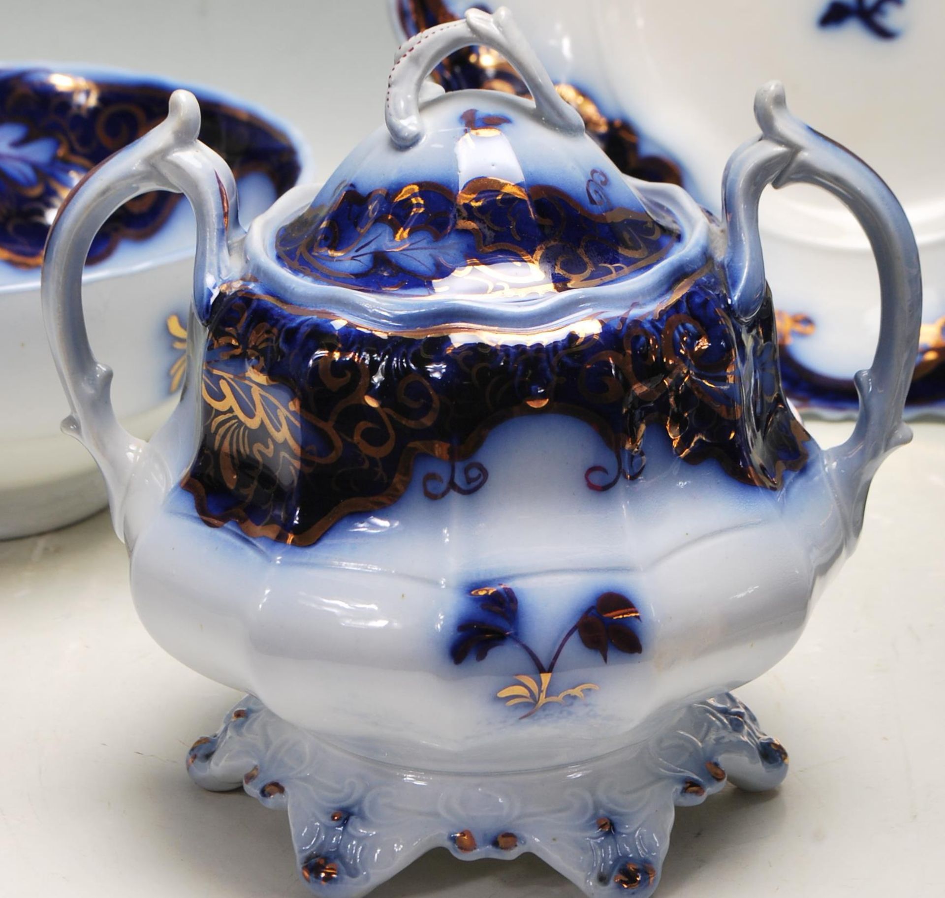 19TH CENTURY VICTORIAN STAFFORDSHIRE BLUE AND WHITE TEA SET - Image 2 of 10