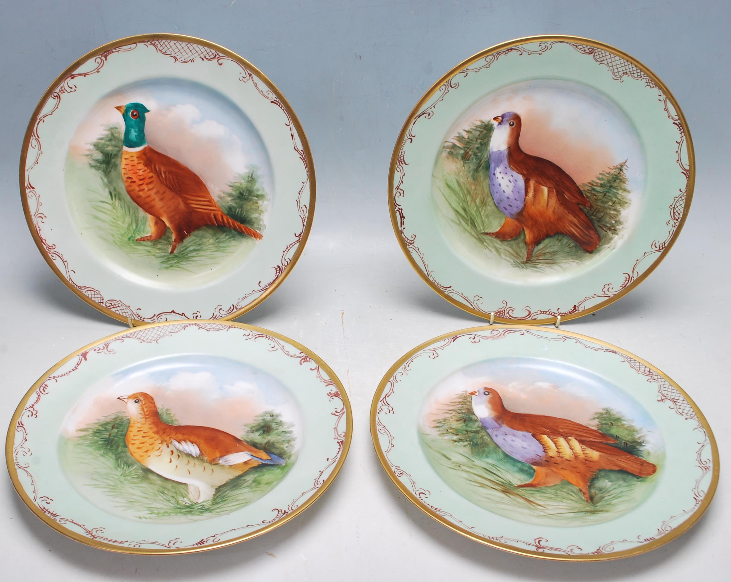 SET 4 JEAN POUYAT LIMOGES GAME BIRD CABINET PLATES