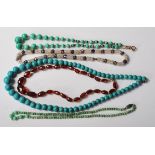 FIVE VINTAGE LADIES BEADED NECKLACES - JADE - TURQUOISE