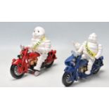 VINTAGE STYLE CAST IRON MICHELIN FIGURINES RIDING MOTORCYCLES