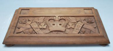 EDWARDIAN ROYAL CORONAYION CARVED WOODEN INK STAND