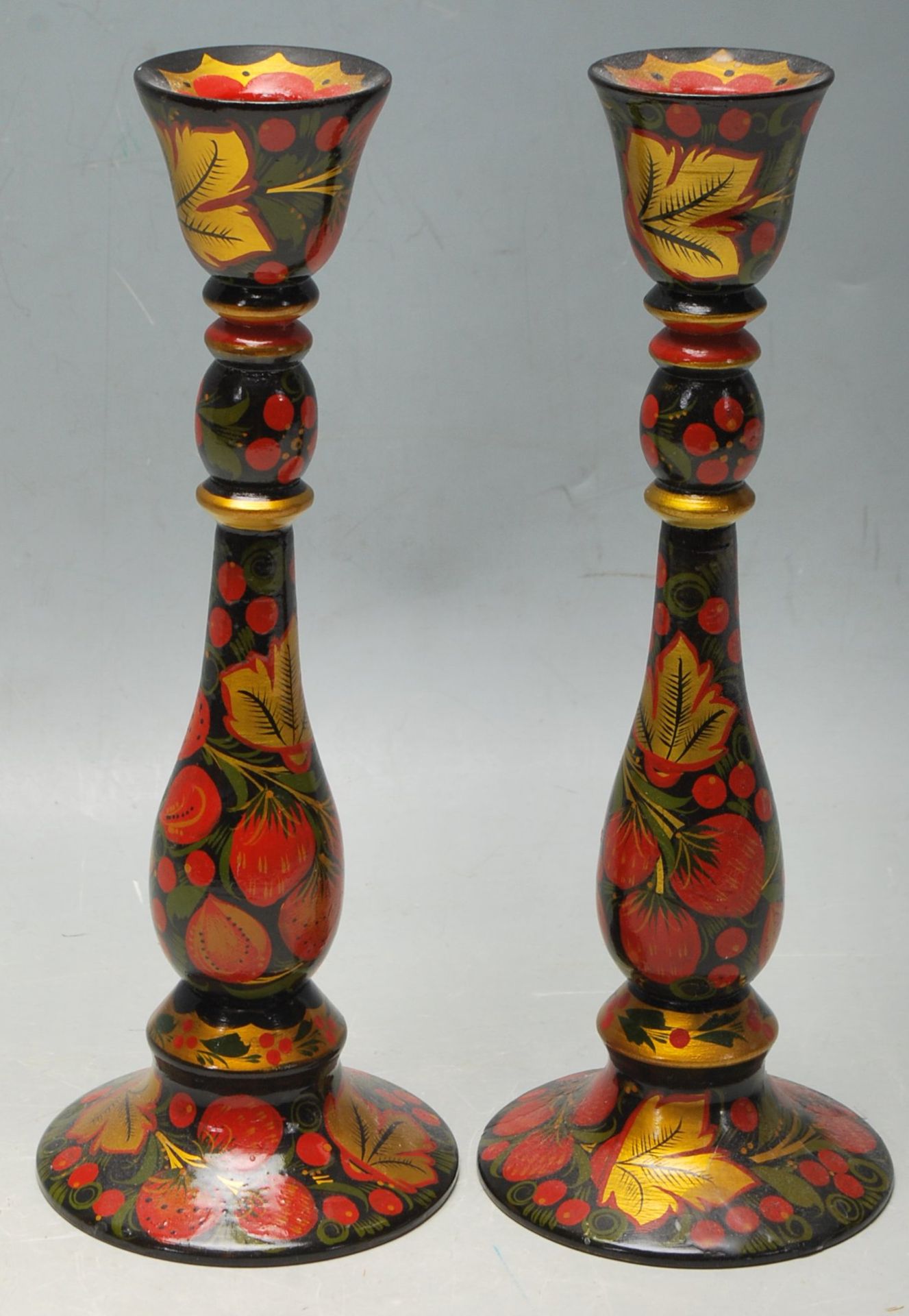 VINTAGE DRESSING TABLE HAND PAINTED JAR AND CANDLESTICKS - Image 6 of 7