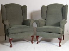 PAIR OF ANTIQUE STYLE WINGBACK CHESTERFIELD ARMCHAIRS
