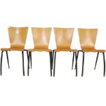 SET OF FOUR RETRO VINTAGE INDUSTRIAL BENTWOOD TUBULAR CHAIRS IN THE MANNER OF FRITZ HANSEN
