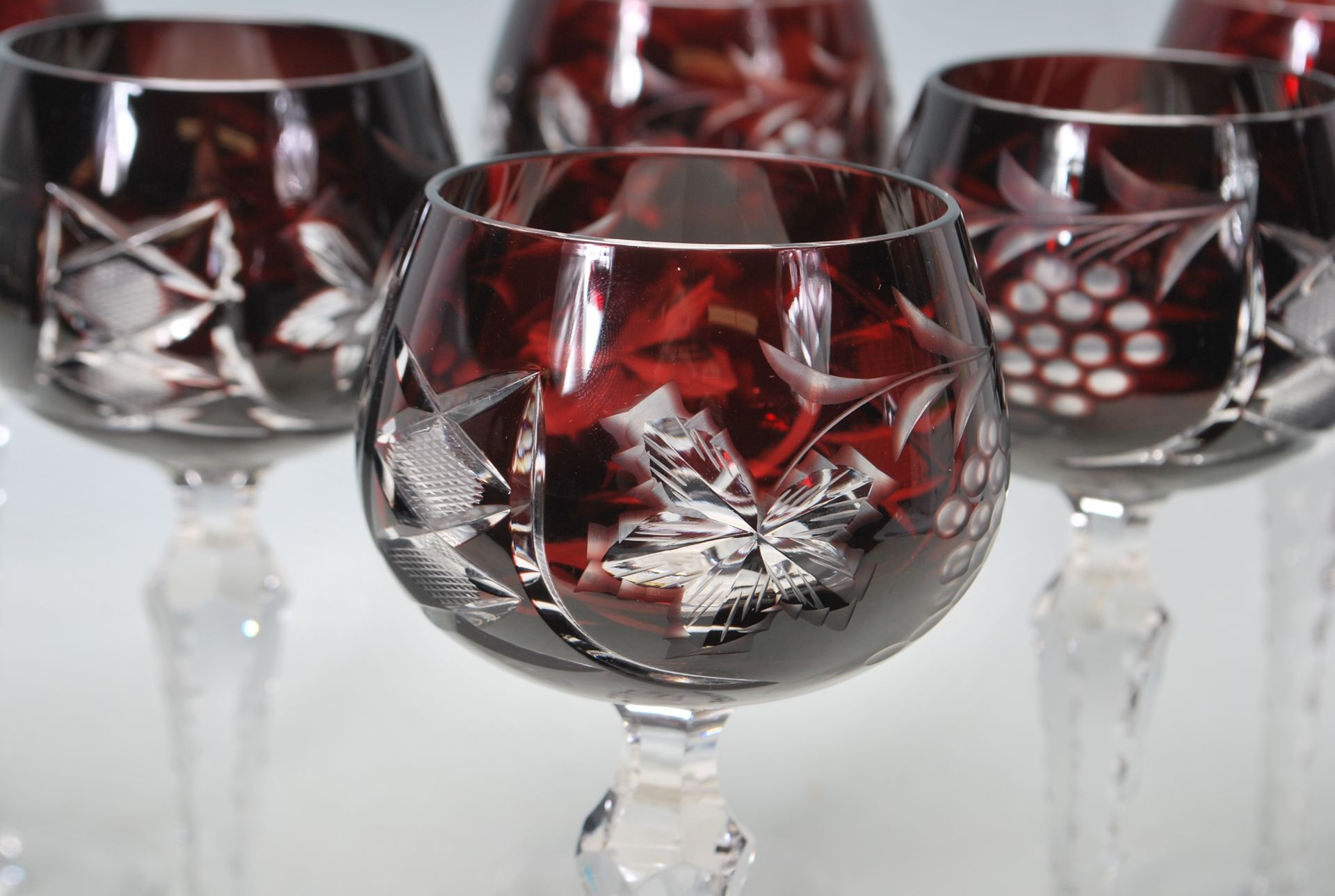 SET OF SIX 20TH CENTURY BOHEMIAN RUBY CRYSTAL GLASSES - Image 4 of 6