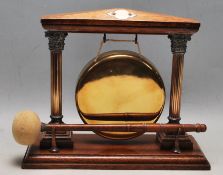 VICTORIAN 19TH CENTURY SOLID OAK AND BRASS TABLE GONG