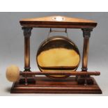 VICTORIAN 19TH CENTURY SOLID OAK AND BRASS TABLE GONG