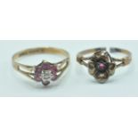 9CT GOLD HALLMARKED CLUSTER RING AND ANOTHER