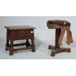 EDWARDIAN OAK BIBLE BOX AND MAHOGANY PIANO STOOL