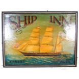 20TH CENTURY ANTIQUE STYLE WOODEN SHOP ADVERTISING SIGN FOR SHIP INN - FINEST ALES