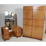 EARLY 20TH CENTURY ART DECO LINED OAK BEDROOM SUITE