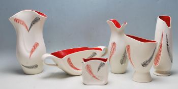 COLLECTION OF RETRO VINTAGE 1950S MID CENTURY RED FEATHER BURLEIGH WARE