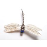 VINTAGE SILVER AND MOTHER OF PEARL DARGONFLY BROOCH