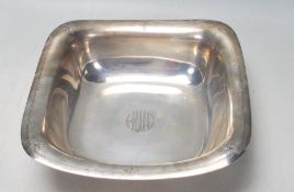 AMERICAN SILVER SQUARE DISH WITH ENGRAVED DECORATION