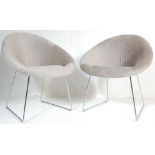 TWO RETRO 20TH CENTURY DANISH INSPIRED TUB CHAIR / EGG CHAIRS WITH FIBREGLASS SHELL AND CHROME LEGS