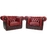 TWO 20TH CENTURY ANTIQUE STYLE OXBLOOD CHESTERFIELD ARMCHAIRS