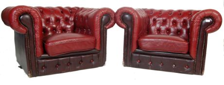 TWO 20TH CENTURY ANTIQUE STYLE OXBLOOD CHESTERFIELD ARMCHAIRS