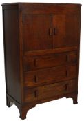 1930’S STYLE OAK TALLBOY WITH CUPBOARD AND BANK OF THREE DRAWERS