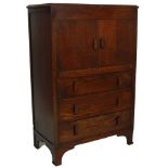 1930’S STYLE OAK TALLBOY WITH CUPBOARD AND BANK OF THREE DRAWERS