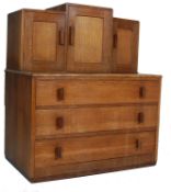 ART DECO 20TH CENTURY OAK COMBINATION CHEST OF DRAWERS WITH CUPBOARDS ATOP