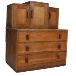 ART DECO 20TH CENTURY OAK COMBINATION CHEST OF DRAWERS WITH CUPBOARDS ATOP