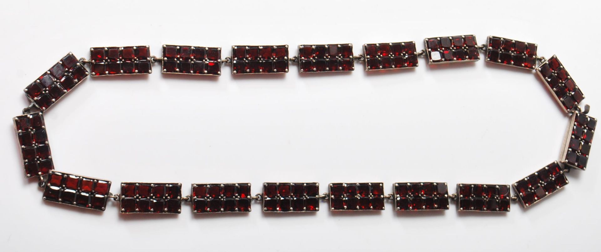 VINTAGE SILVER AND GARNET PANEL NECKLACE