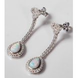 PAIR OF ART DECO STYLE SILVER AND OPAL DROP EARRINGS