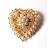 ANTIQUE 18CT GOLD AND SEED PEARL HEART BROOCH