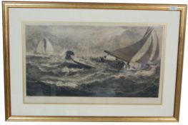 19TH CENTURY VICTORIAN FACILLON YACHT RACING ETCHING