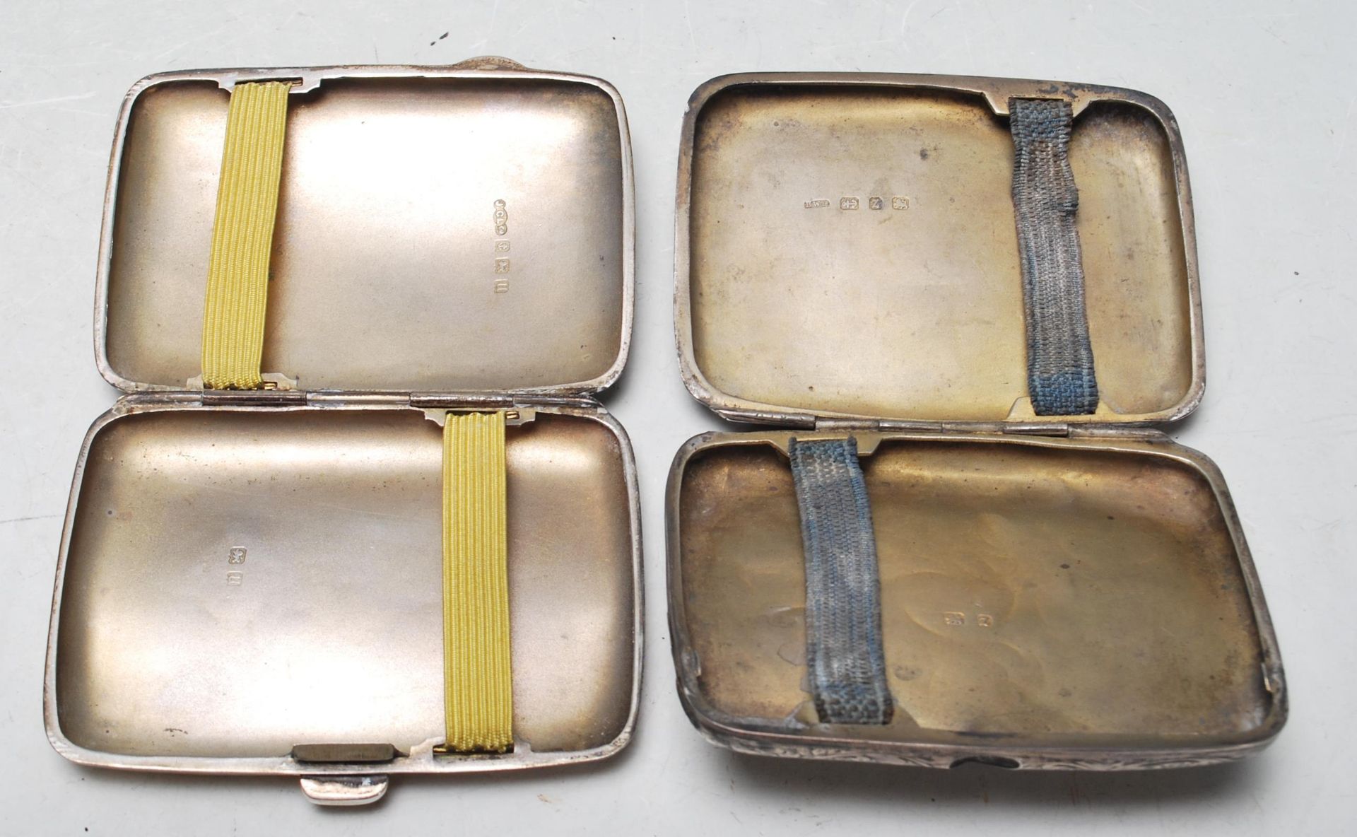 TWO HALLMARKED SILVER CIGARETTE CASES, TOGETHER WITH A PAIR OF SILVER LINERS. - Image 7 of 9