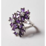 SILVER WHITE AND PURPLE STONE CLUSTER RING