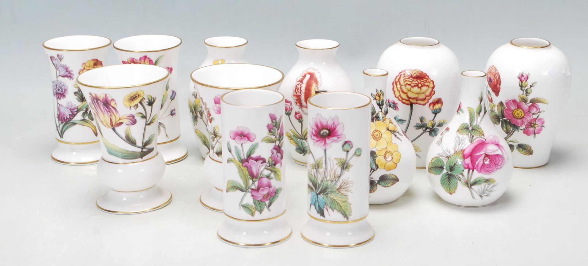 TWELVE COMPTON & WOODHOUSE SPODE MINIATURE CERAMIC VASES