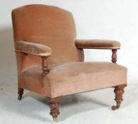 VICTORIAN 19TH CENTURY OAK HOWARD AND SONS TYPE EASY CHAIR.